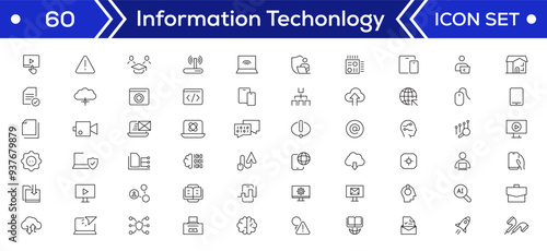 Information Technology Minimal line icons Bundle. Programming, Network, Website, Process, Internet, Data, Technology icon for apps and website