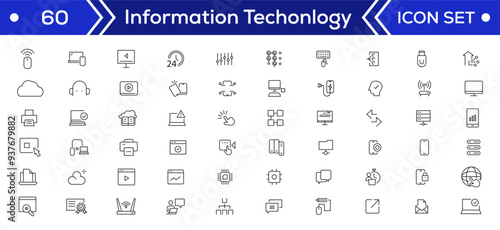 Information Technology Minimal line icons Bundle. Programming, Network, Website, Process, Internet, Data, Technology icon for apps and website