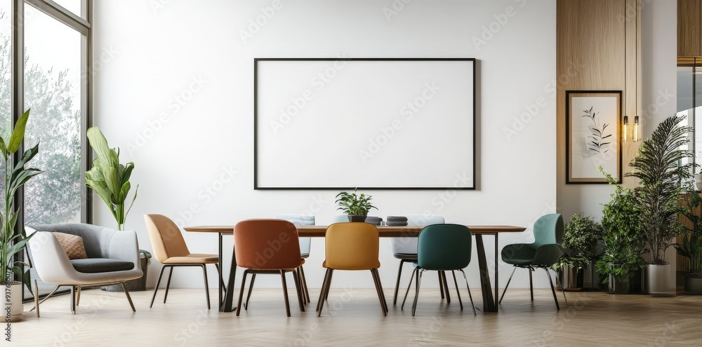 Modern Minimalist Interior Design with Empty Frame for Artwork. Modern Minimalist Interior Design with Empty Frame for Artwork.