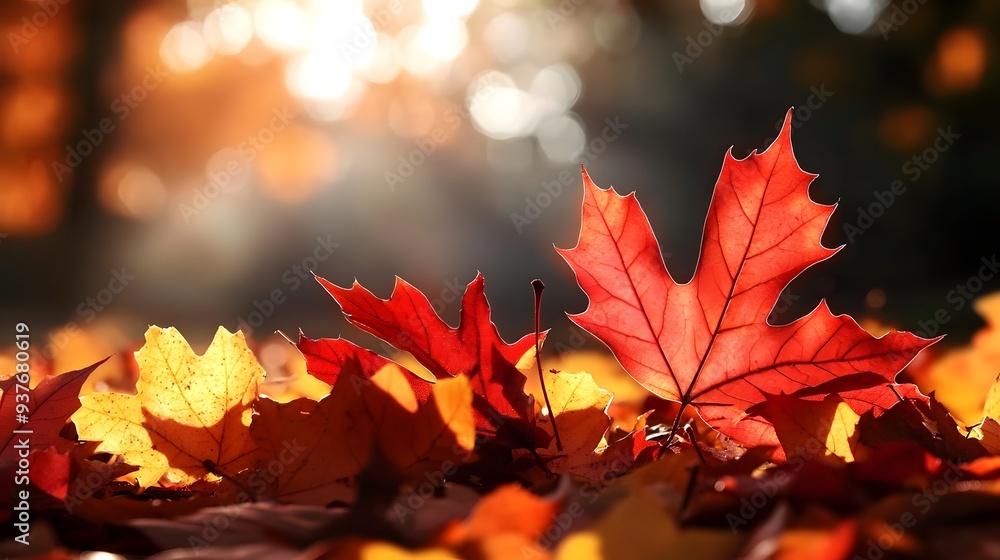 Autumn Leaves Sunlit, Text Space on Blurred Background for Seasonal Design Autumn Leaves Sunlit, Text Space on Blurred Background for Seasonal Design