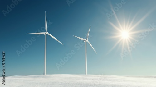 Wallpaper Mural Wind turbines stand tall against clear blue sky, radiating sense of tranquility and sustainability under bright sun.  Torontodigital.ca