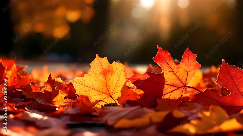 Autumn Leaves Sunlit, Text Space on Blurred Background for Seasonal Design Autumn Leaves Sunlit, Text Space on Blurred Background for Seasonal Design
