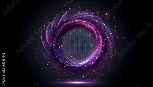 purple abstract circle particle effect, ring with swirling particles visual effect layer overlay isolated black and transparent PNG background