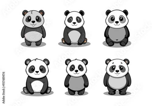 Cute panda vector design set