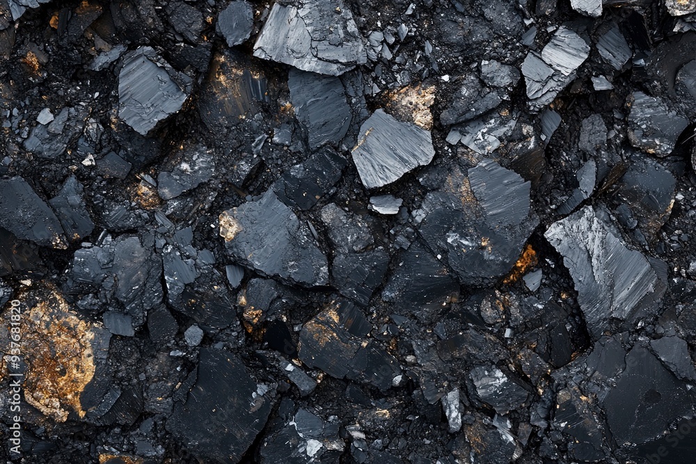 Processed collage of industrial pea coal surface texture. Generative ai Processed collage of industrial pea coal surface texture. Generative ai