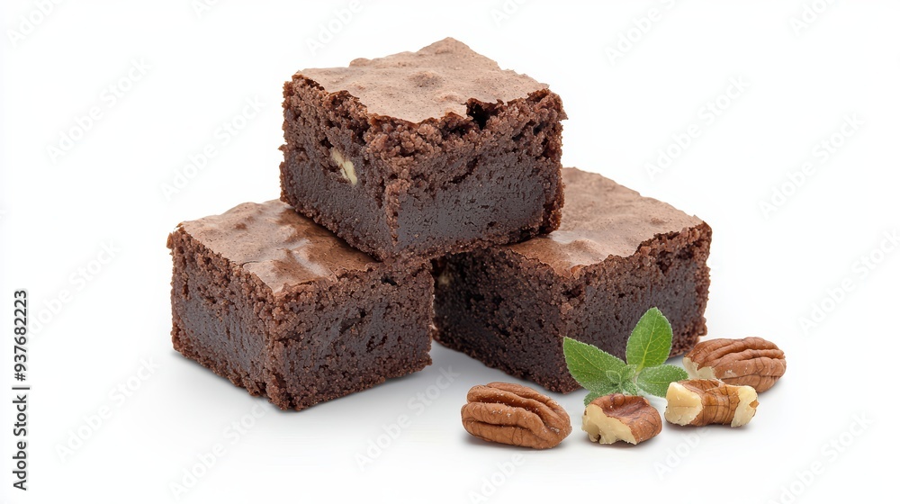 Delicious chocolate brownies with pecans, evoking sense of indulgence and satisfaction. Delicious chocolate brownies with pecans, evoking sense of indulgence and satisfaction.