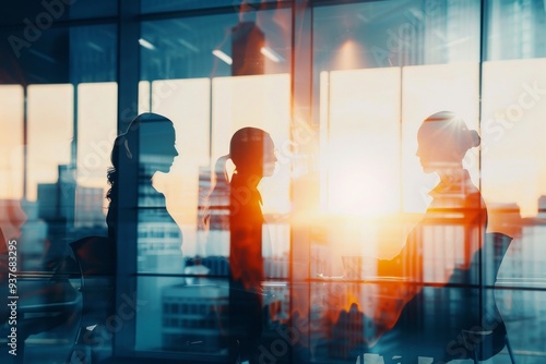 Wallpaper Mural Silhouette of business individuals collaborating in an office. Embodying the concept of teamwork and partnership. Torontodigital.ca