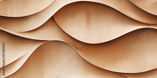Seamless pattern of smooth wooden waves in a warm beige color, featuring soft curves and a flowing texture for an elegant and calming visual effect.