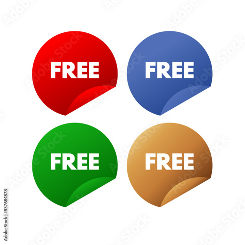 Free - set of round stickers, labels - red, green blue and gold - vector illustration