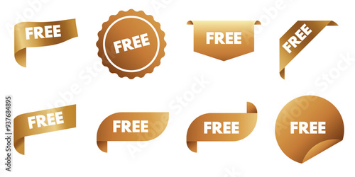 Free - set of gold stickers, labels - vector illustration