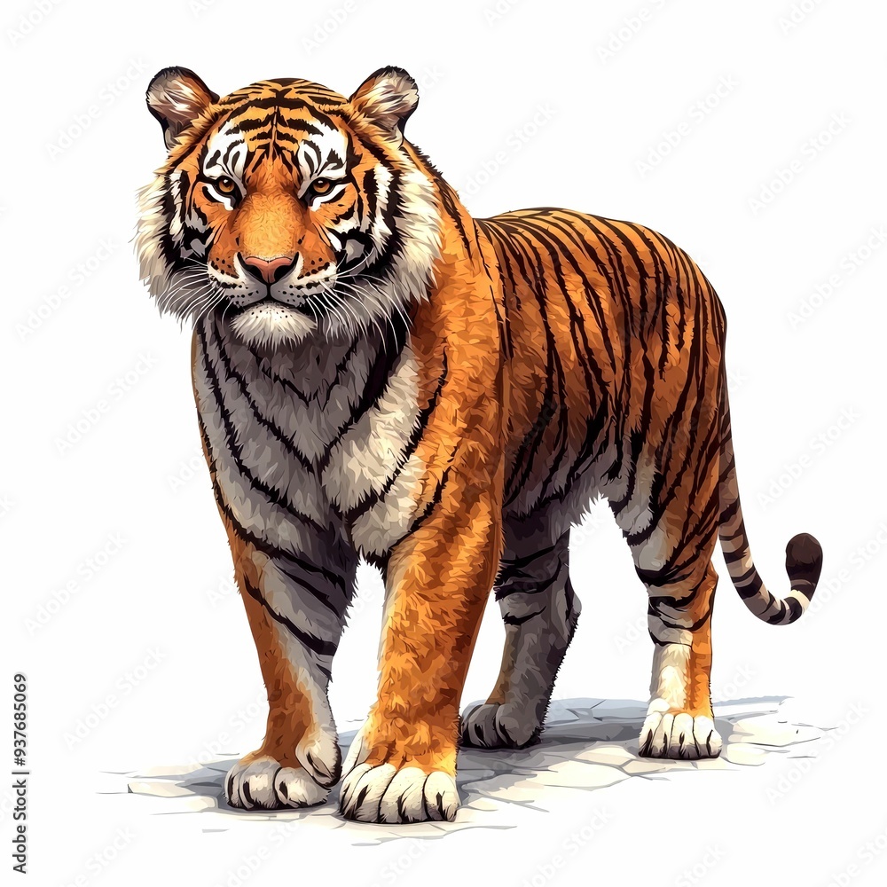 Fototapeta premium A Powerful Siberian Tiger Standing on White Background