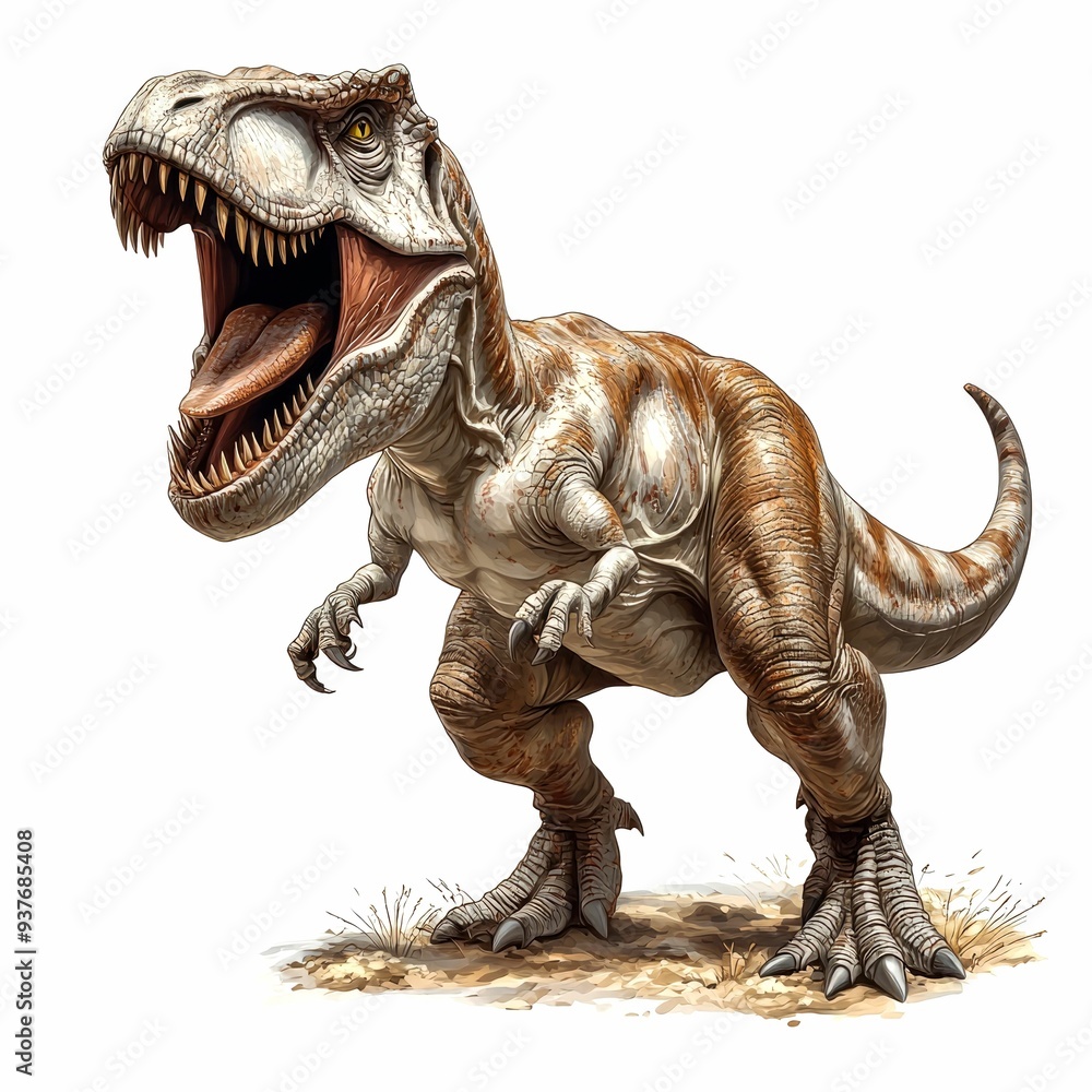 A Roaring Tyrannosaurus Rex Dinosaur with Open Mouth and Claws A Roaring Tyrannosaurus Rex Dinosaur with Open Mouth and Claws