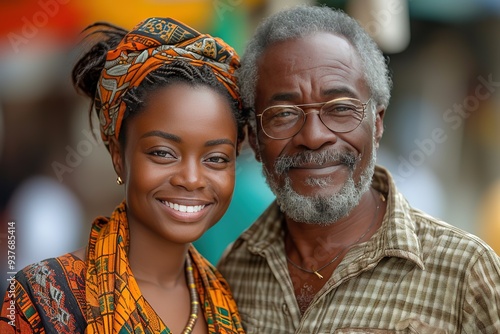 african couple smile of man african healthy walk at urban city in the morning exercise