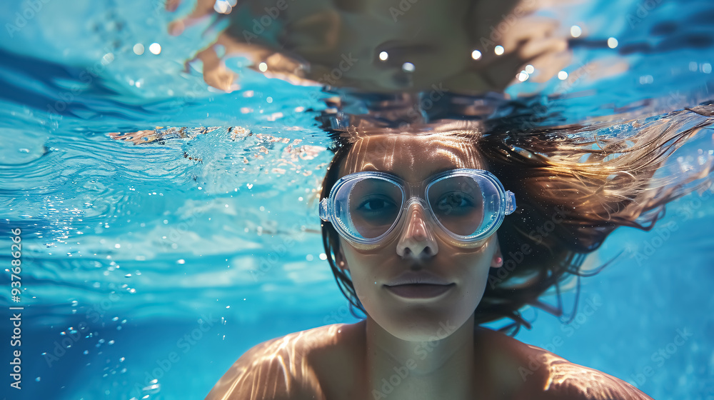 Fototapeta premium Woman swimming pool.Underwater photo