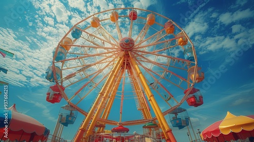 Wallpaper Mural Bright ferris wheel towers over vibrant carnival grounds under a clear blue sky during a sunny day. Generative AI Torontodigital.ca