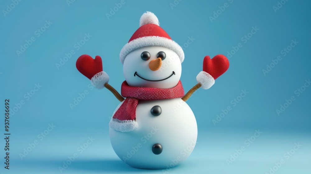 cute happy snowman isolated on blue background cute happy snowman isolated on blue background