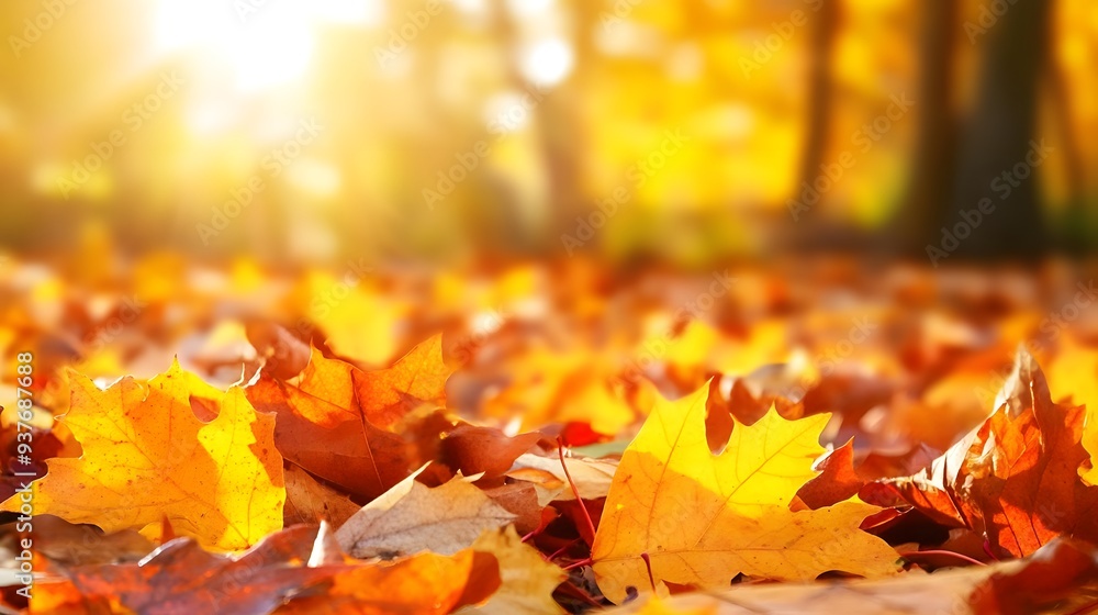 Autumn Leaves Sunlit, Text Space on Blurred Background for Seasonal Design Autumn Leaves Sunlit, Text Space on Blurred Background for Seasonal Design