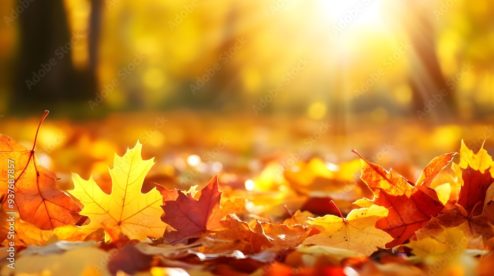 Autumn Leaves Sunlit, Text Space on Blurred Background for Seasonal Design Autumn Leaves Sunlit, Text Space on Blurred Background for Seasonal Design