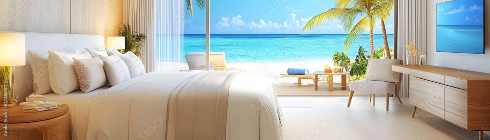 Tropical Bedroom with Ocean View. Tropical Bedroom with Ocean View.