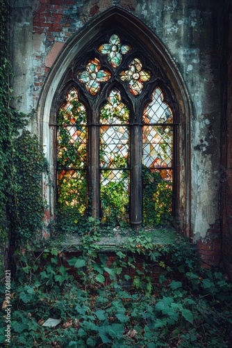 Enchanting Gothic Window in Abandoned Ruins