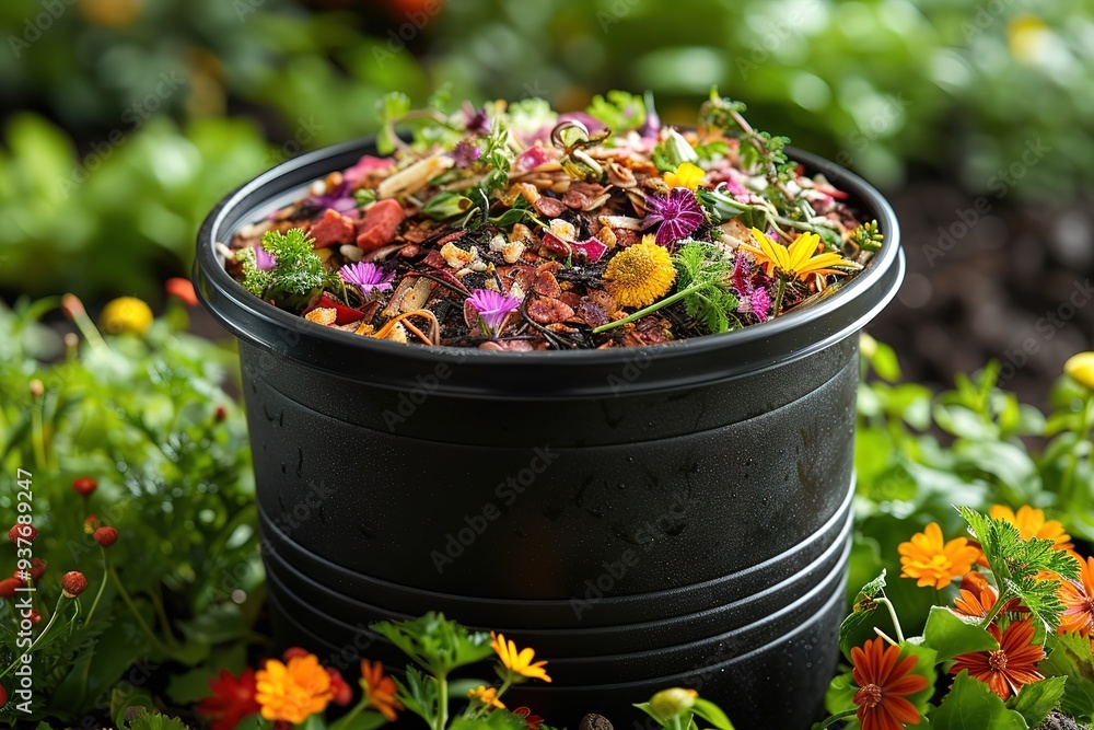 Community Composting: A compost bin filled with food scraps, promoting waste reduction Community Composting: A compost bin filled with food scraps, promoting waste reduction