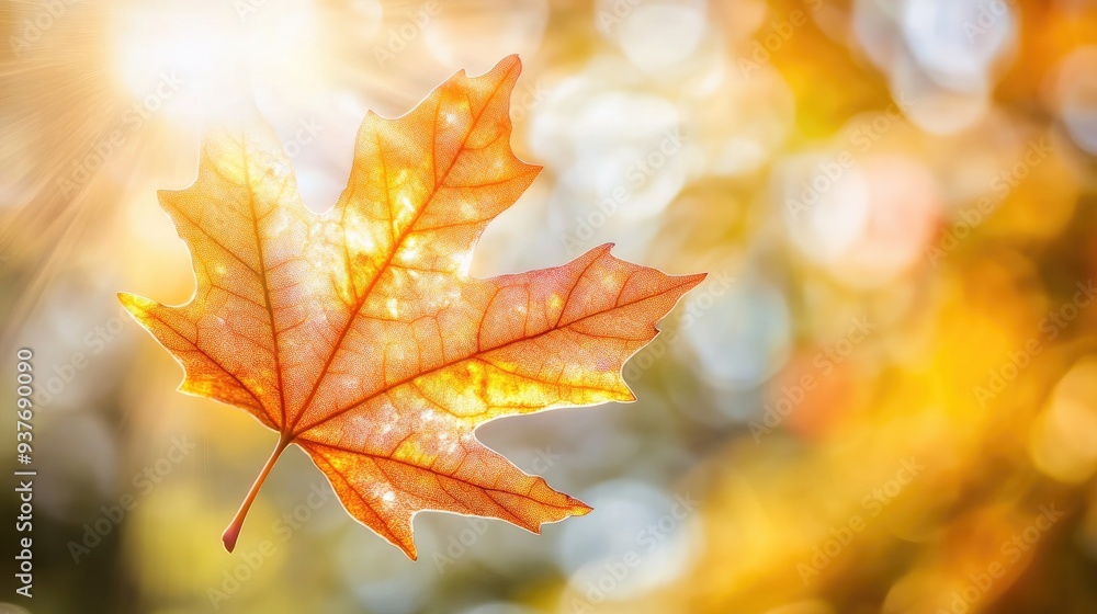 Close-up of an autumn leaf bathed in sunlight, with a soft, blurred background Close-up of an autumn leaf bathed in sunlight, with a soft, blurred background