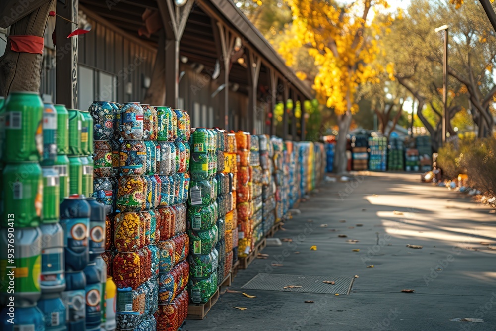 Fototapeta premium Community Recycling Hub: An image of a centralized recycling center where residents drop off recyclable materials