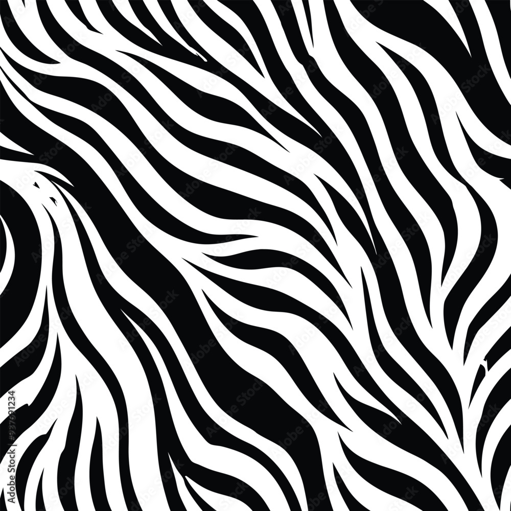 Obraz premium Zebra skin background seamless vector pattern featuring black and white animal print design, perfect for fabric, fashion, and textile applications with a bold and stylish look