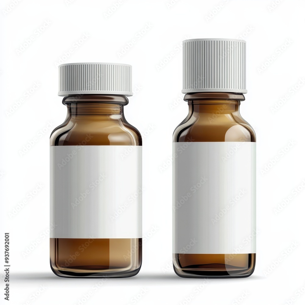 two empty bottles with white caps on a white background two empty bottles with white caps on a white background