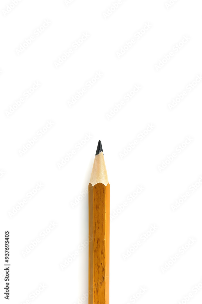 A close-up view of a sharpened yellow pencil with a wooden body and a black graphite tip, set against a plain white background. A close-up view of a sharpened yellow pencil with a wooden body and a black graphite tip, set against a plain white background.