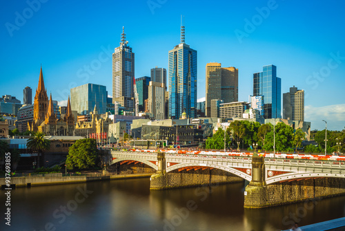 Skyline of Melbourne city business district, CBD, located in Victoria state, Australia photo