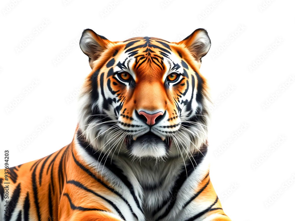 Fototapeta premium Bengal tiger on white background. Generative AI Illustration