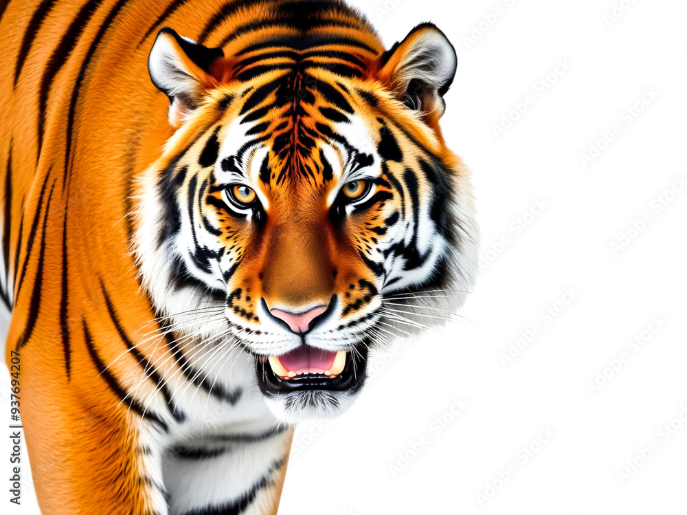 Naklejka premium Bengal tiger on white background. Generative AI Illustration
