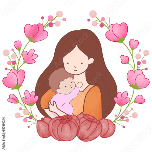 mother and child surrounded by flowers