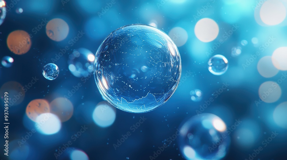 Translucent 3D area chart layers floating in a dreamy blue bokeh space Translucent 3D area chart layers floating in a dreamy blue bokeh space