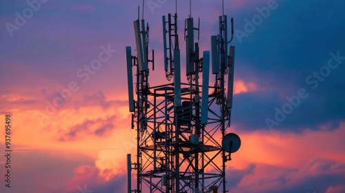 5G tower infrastructure technology internet network communication innovation devices services background