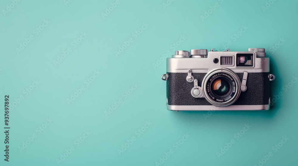 Fototapeta premium Vintage Camera on Turquoise Background.