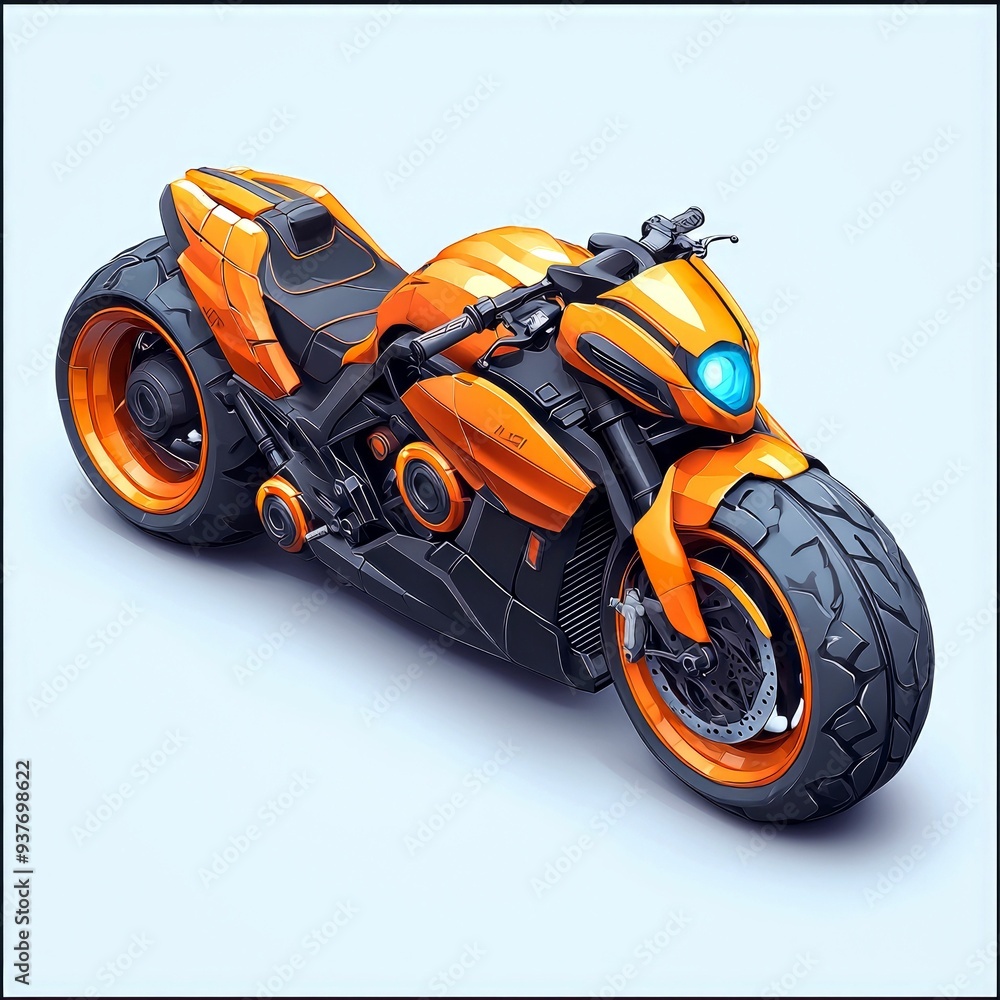 Futuristic Orange and Black Motorcycle with Blue Headlight Futuristic Orange and Black Motorcycle with Blue Headlight