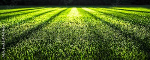 Freshly cut lawn with stripes, Main keyword grass, Concept suburban perfection
