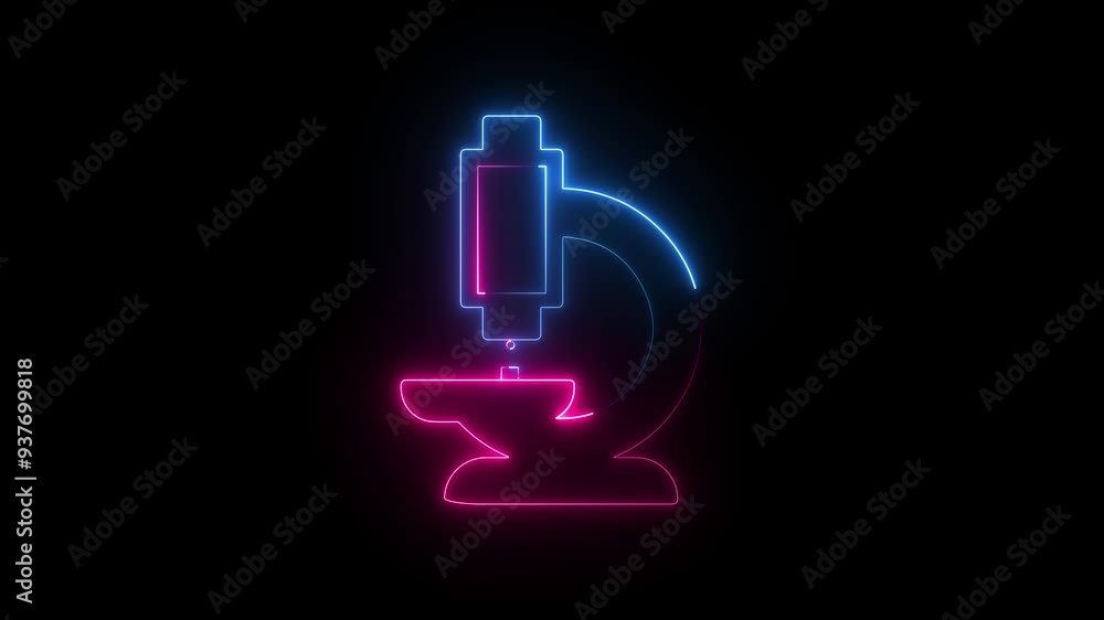 Neon microscope icon isolated on black background. Neon lab microscope icon animation. Neon microscope icon isolated on black background. Neon lab microscope icon animation.