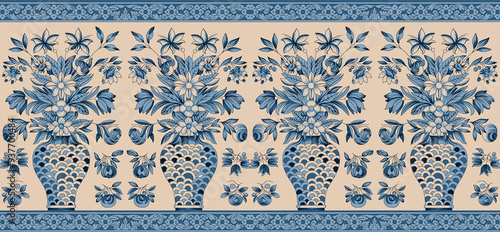 Obraz na płótnie pattern with blue and white pattern seamless beautiful wallpaper cards border design floral leaf vintage ornament Victorian ethnic print paisley pattern
w salonie