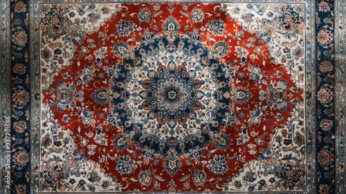 Exquisite Persian rug showcasing intricate patterns and vibrant colors in a cozy interior setting. Generative AI