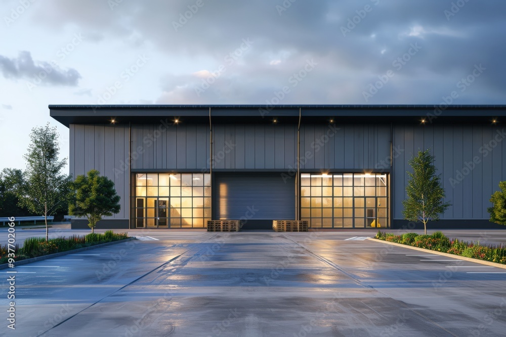 Factory's exterior, featuring clean lines, innovative architecture, and eco-friendly features. Beautiful simple AI generated image Factory's exterior, featuring clean lines, innovative architecture, and eco-friendly features. Beautiful simple AI generated image