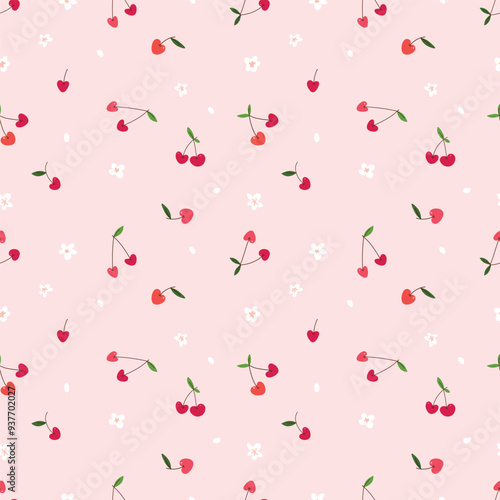 Seamless pattern of cherry pink background. Vector print design wallpaper.