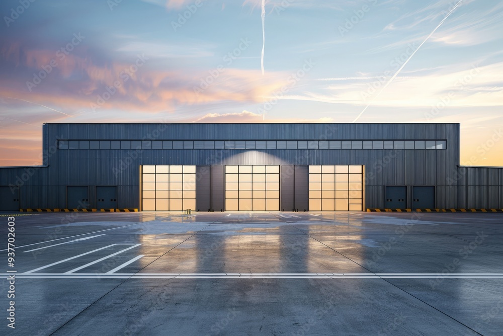 Factory's exterior, featuring clean lines, innovative architecture, and eco-friendly features. Beautiful simple AI generated image Factory's exterior, featuring clean lines, innovative architecture, and eco-friendly features. Beautiful simple AI generated image