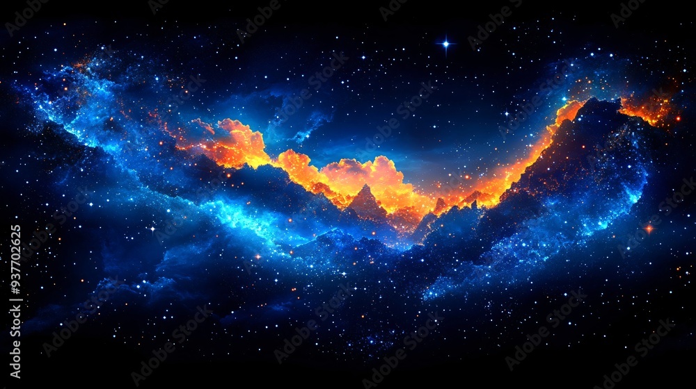 Fototapeta premium Vibrant orange and blue nebula cloud formation in deep space