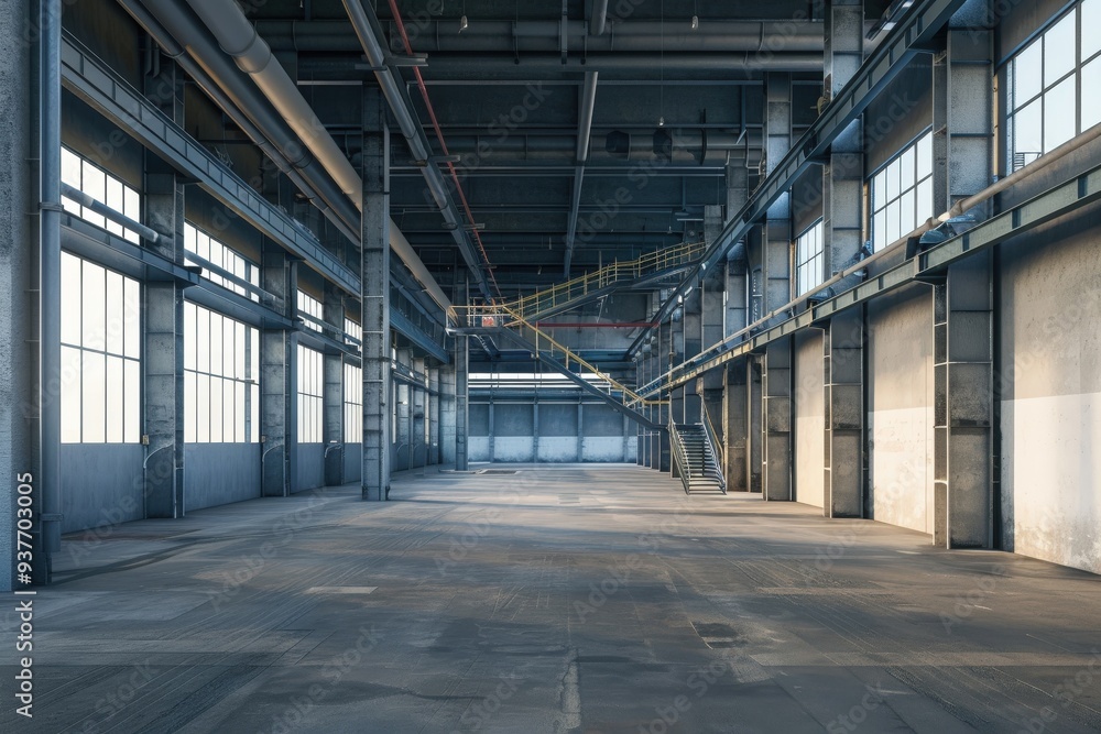 Obraz premium Factory's exterior, featuring clean lines, innovative architecture, and eco-friendly features. Beautiful simple AI generated image