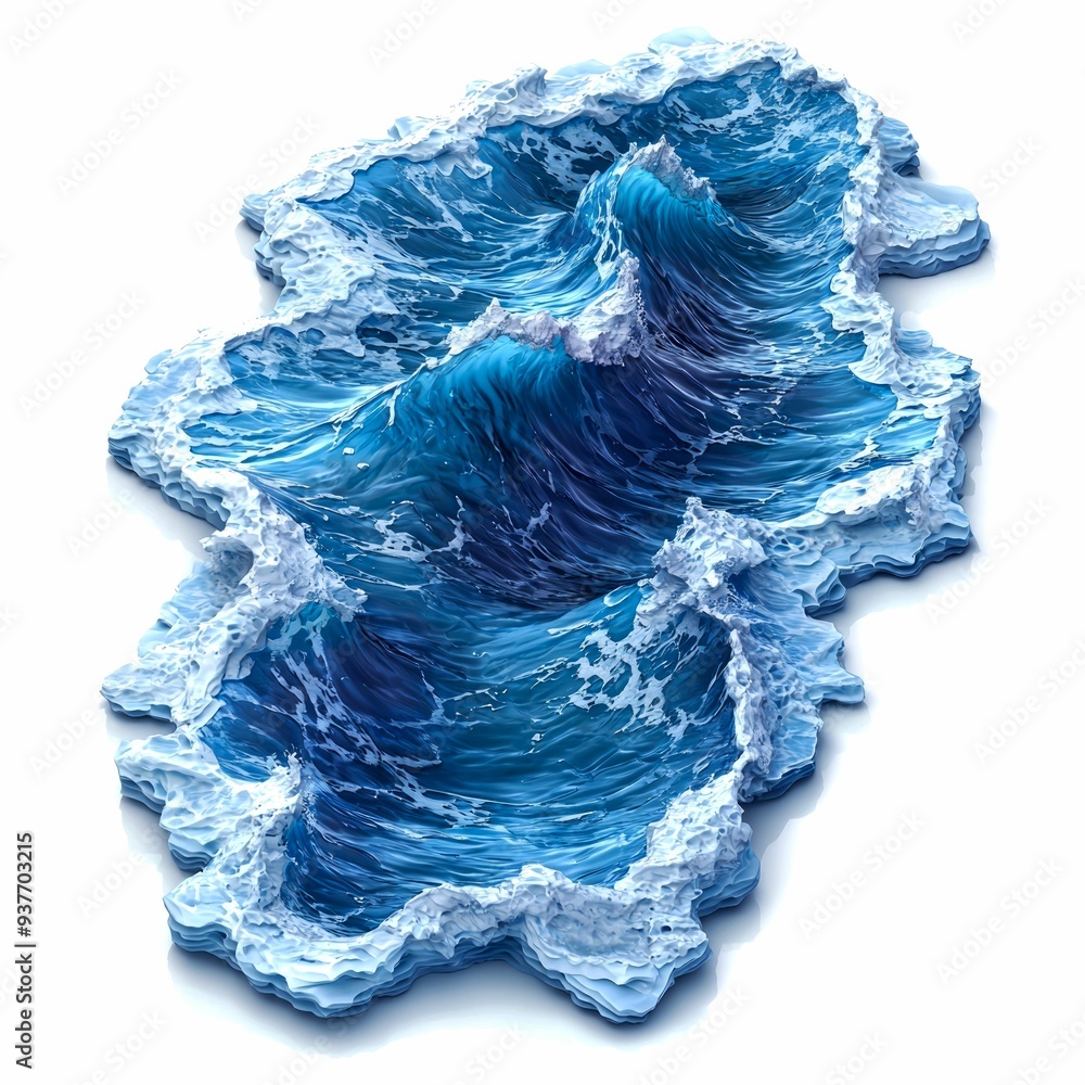 Fototapeta premium 3D Render of a Blue Ocean Wave with White Foam