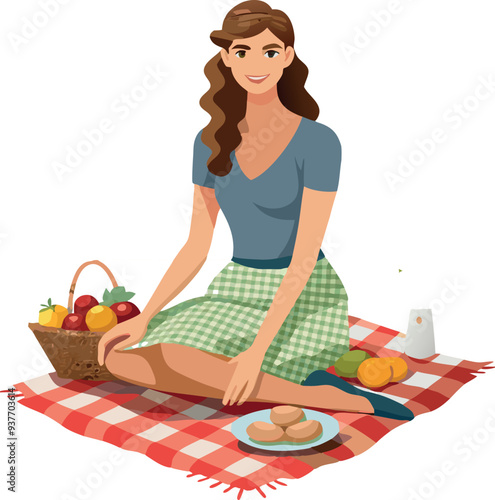 Beautiful young woman having picnic in the park on summer day-