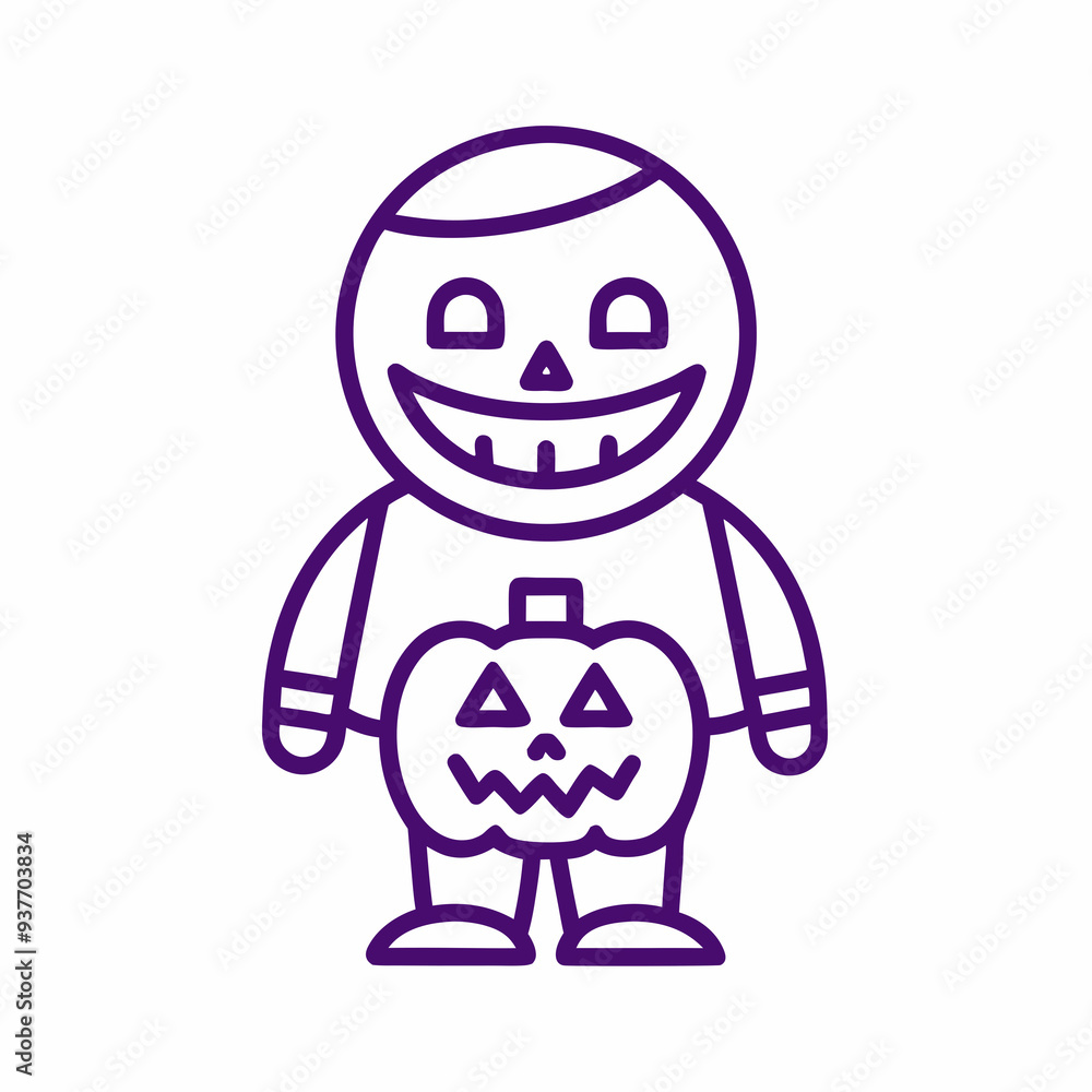 Obraz premium Purple Outlined Halloween Character Holding a Jack-O-Lantern
